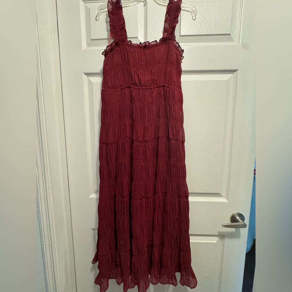 Ruffle Shirred Georgette Midi Dress